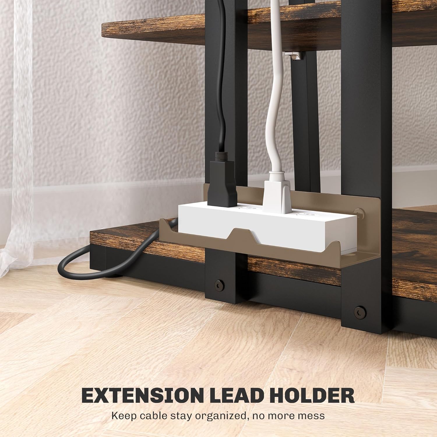 Close-up of the extension lead holder on the HOMCOM TV Stand