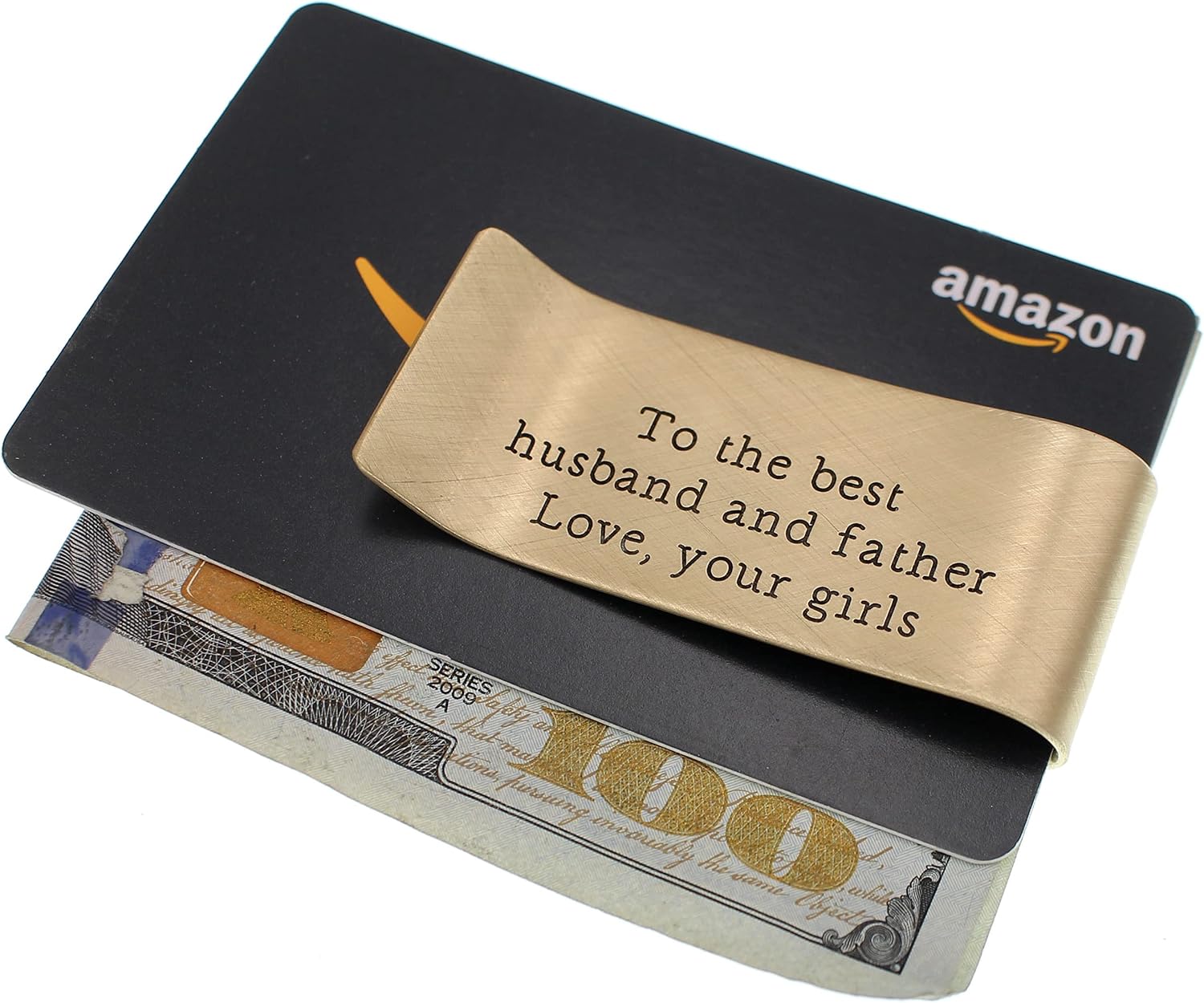 Personalized Father's Day Money Clip Wallet, Custom Message Phrase Engraved Gift for Dad from Daughter Son Wife Copper Brass Bronze
