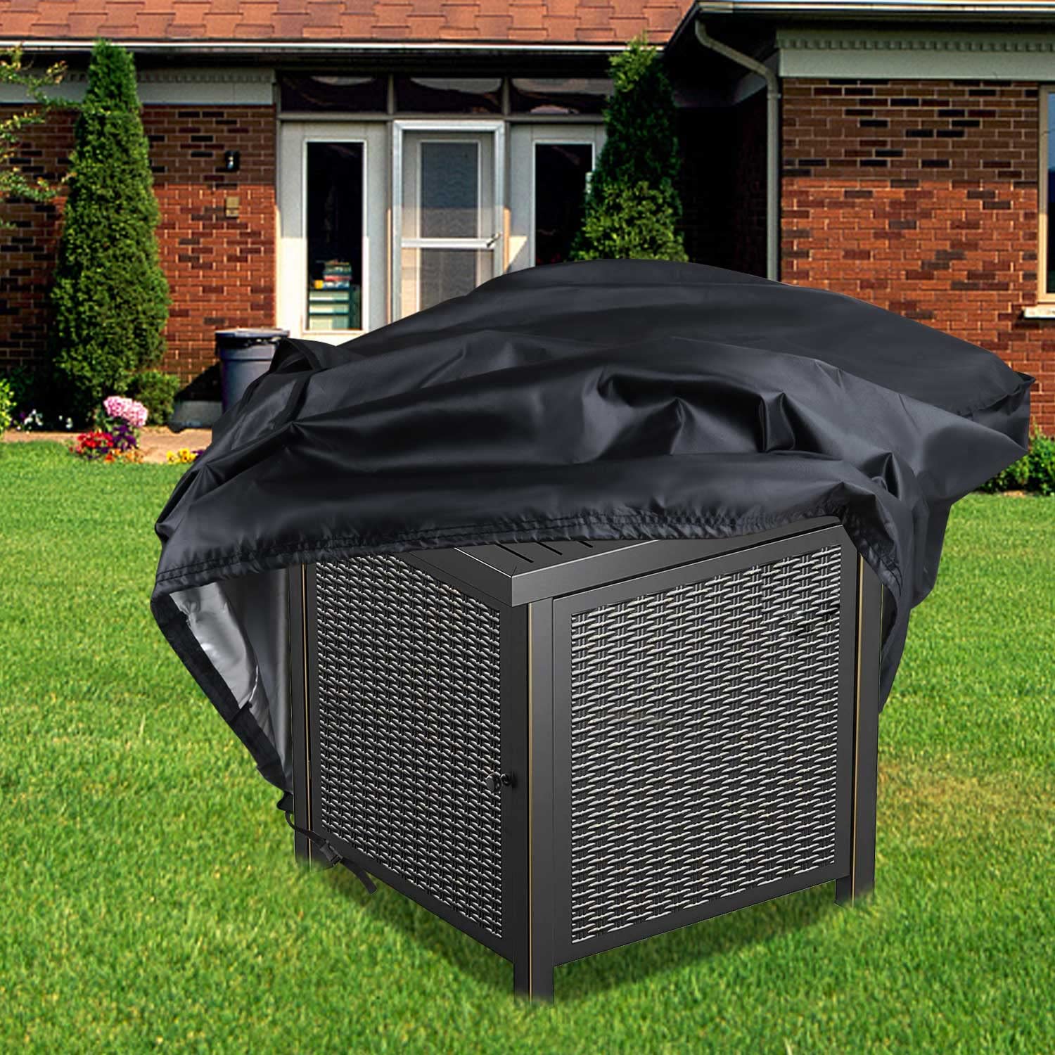 Saking Housse de table carrée pour brasero à gaz 71,1 x 71,1 x 63,5 cm – Imperméable, coupe-vent, anti-UV, robuste pour meubles de foyer de terrasse