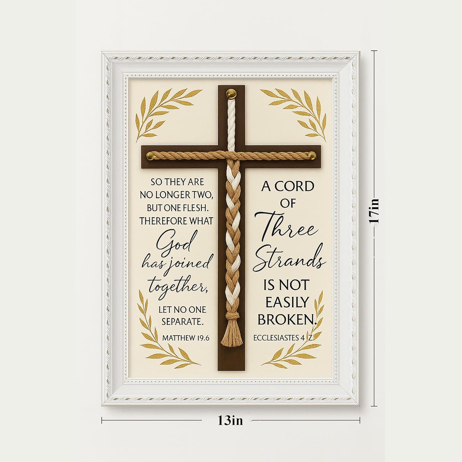 Antspertor A Cord of Three Strands Wedding Ceremony Sign,13 × 17 in– Interactive Unity Rope Cross for Braiding Ceremony, Bible Verse Christian Wall Décor Keepsake