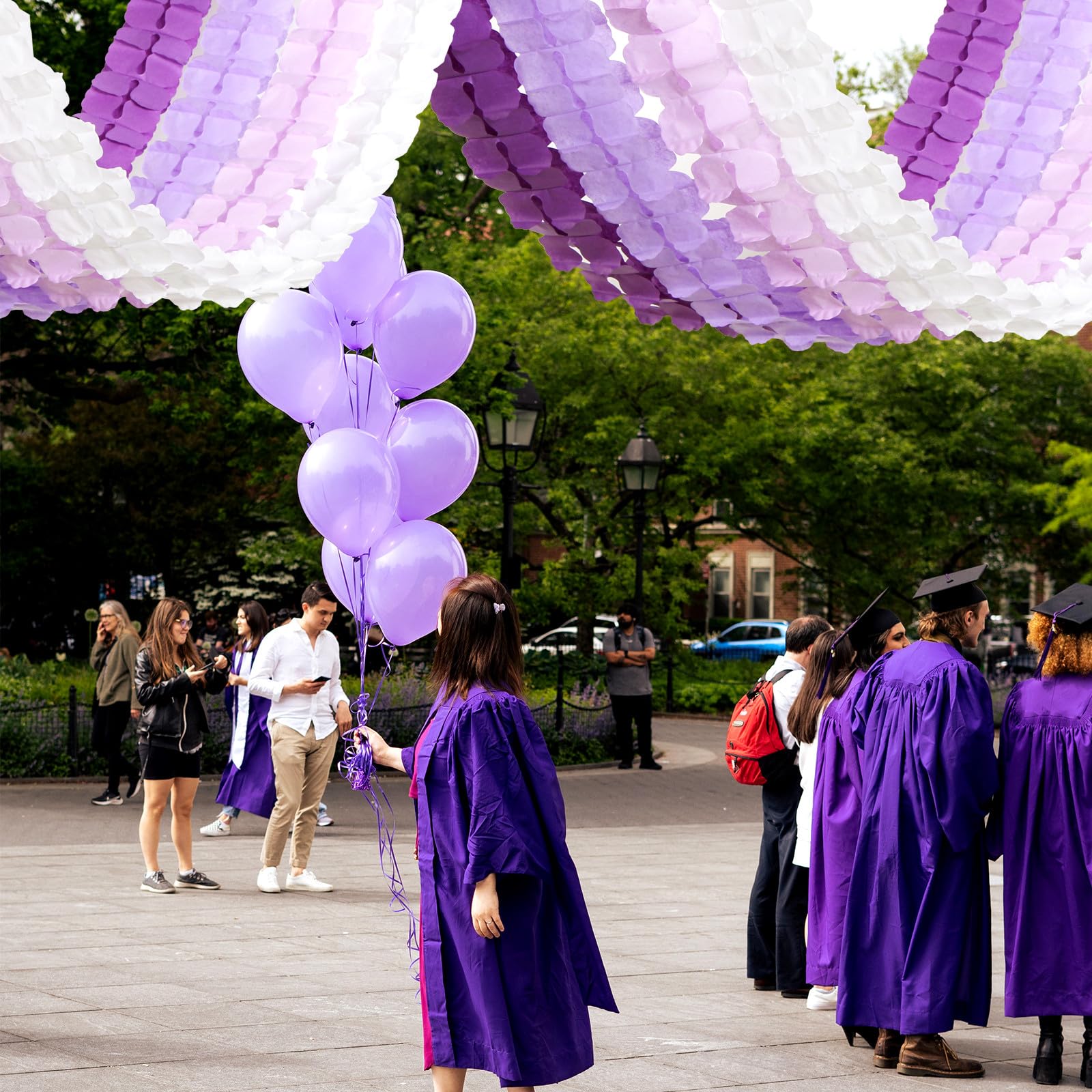 Lila Weiß Lavendel Party-Dekorationen Luftschlangen Girlande – 12 Stück Frauen Mädchen Geburtstag Supplies 4-blättriges Kleeblatt Papier Banner, Baby Brautdusche Hochzeit Verlobung Bachelorette