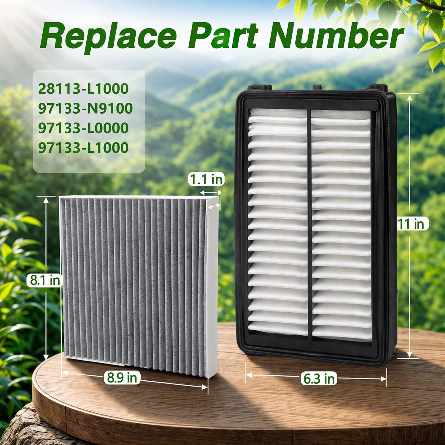 Engine Air Filter & Cabin Air Filter Kits with Carbon Compatible with Hyundai Santa Cruz Santa Fe Sonata Tucson Kia K5 Sorento Sportage (Not Fit Hybrid) Replace#: 28113-L1000 97133-N9100