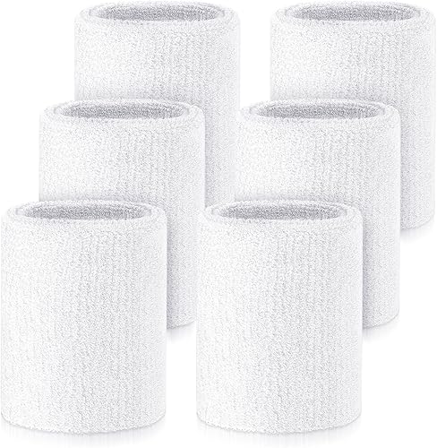 Wettarn 6 muñequeras de 4 pulgadas, muñequeras de tenis y gimnasia para puños y deportes, de algodón, elásticas y gruesas, para tenis y fútbol