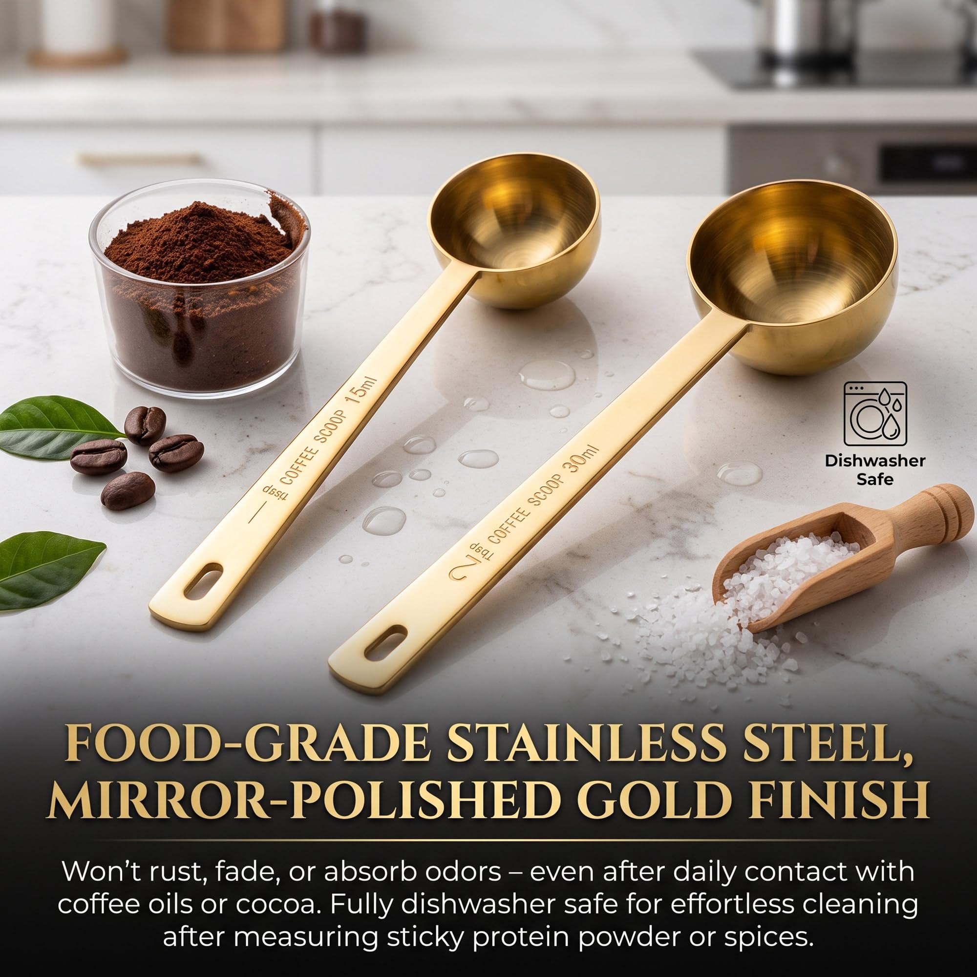 Gold Stainless Steel Coffee Scoops - 2 Pack -3