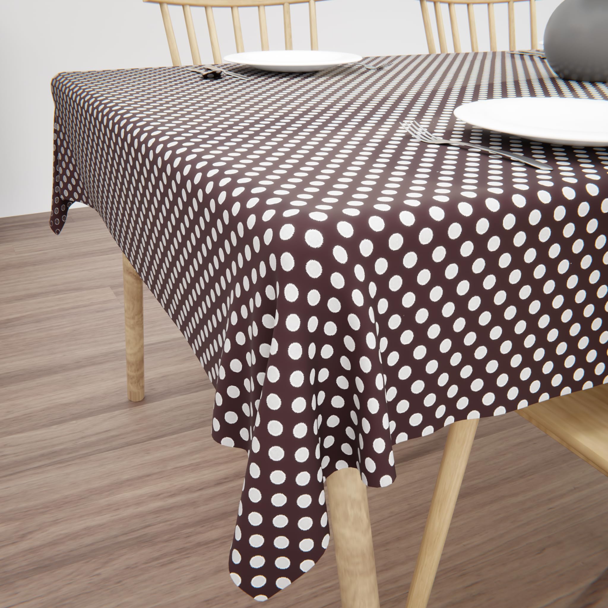 Wings Star Dining Table Cover for 6 Seater, 54 x 78 inch Size, Waterproof and Dustproof Table Sheet,Dining Table 6 Seater Waterproof Cover (Dotted Brown, 54 x 78 inch (Rectangular))