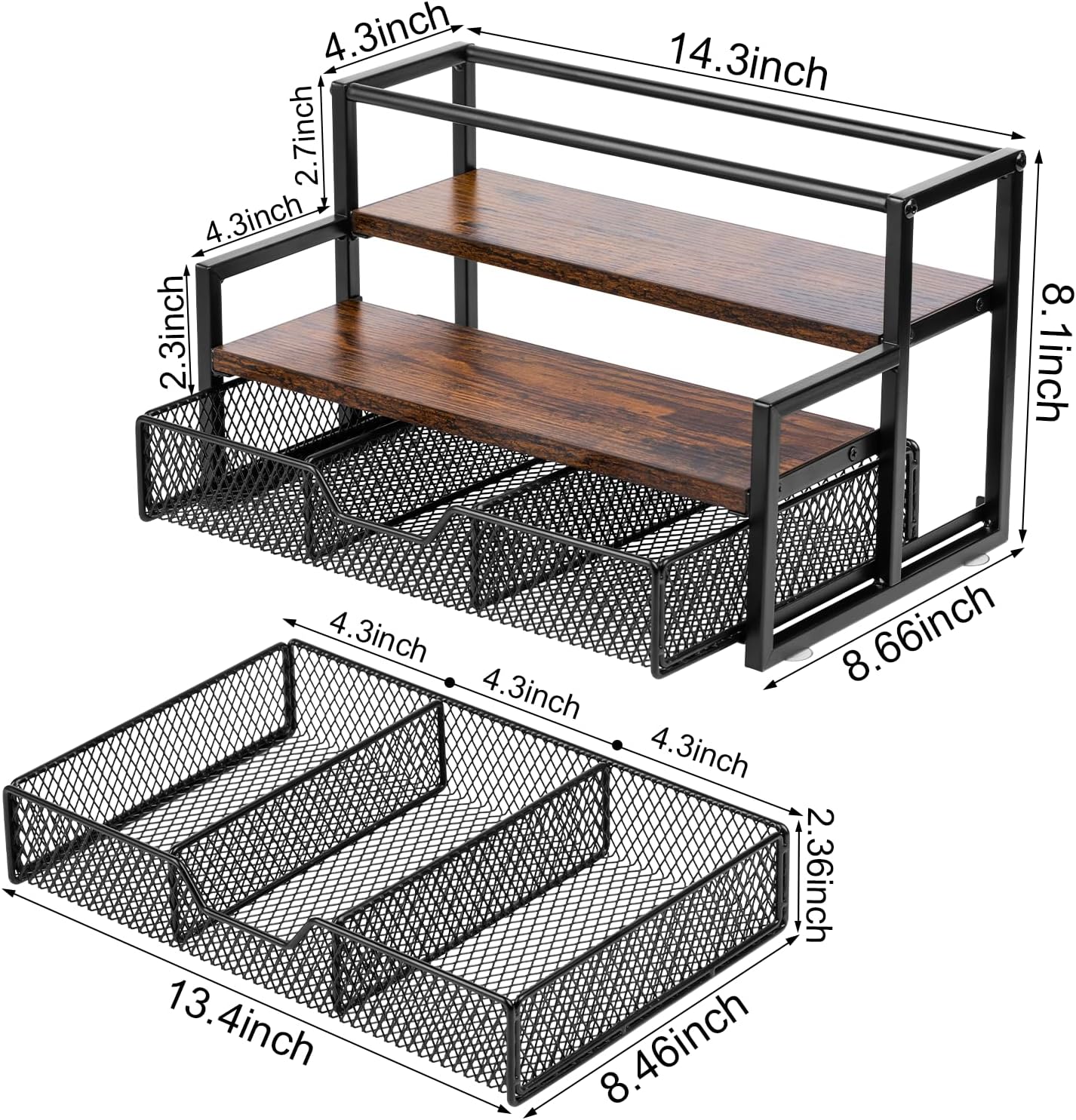Wetheny Coffee Syrup Organizer for Coffee Bar, 3-Tier Metal Station with K Cup Storage Basket for Countertop, Coffee Pod Organizer Accessories