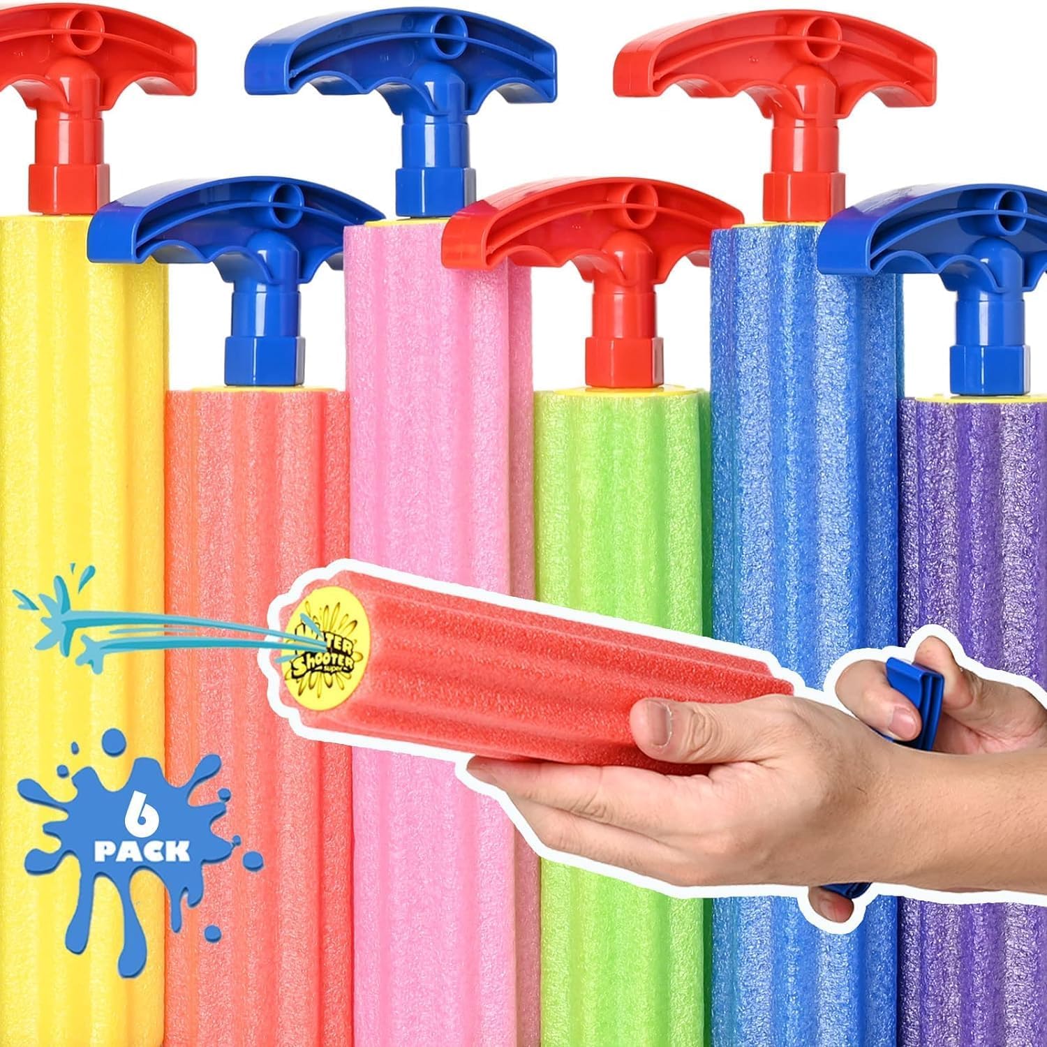 Water Blaster Soaker Guns, 6 Pcs Foam Water Squirters, Kids Adults Boy Girl Squirt Guns for Pool/Beach/Yard Play (Up to 33 ft, 11.8inches, Multicolored)