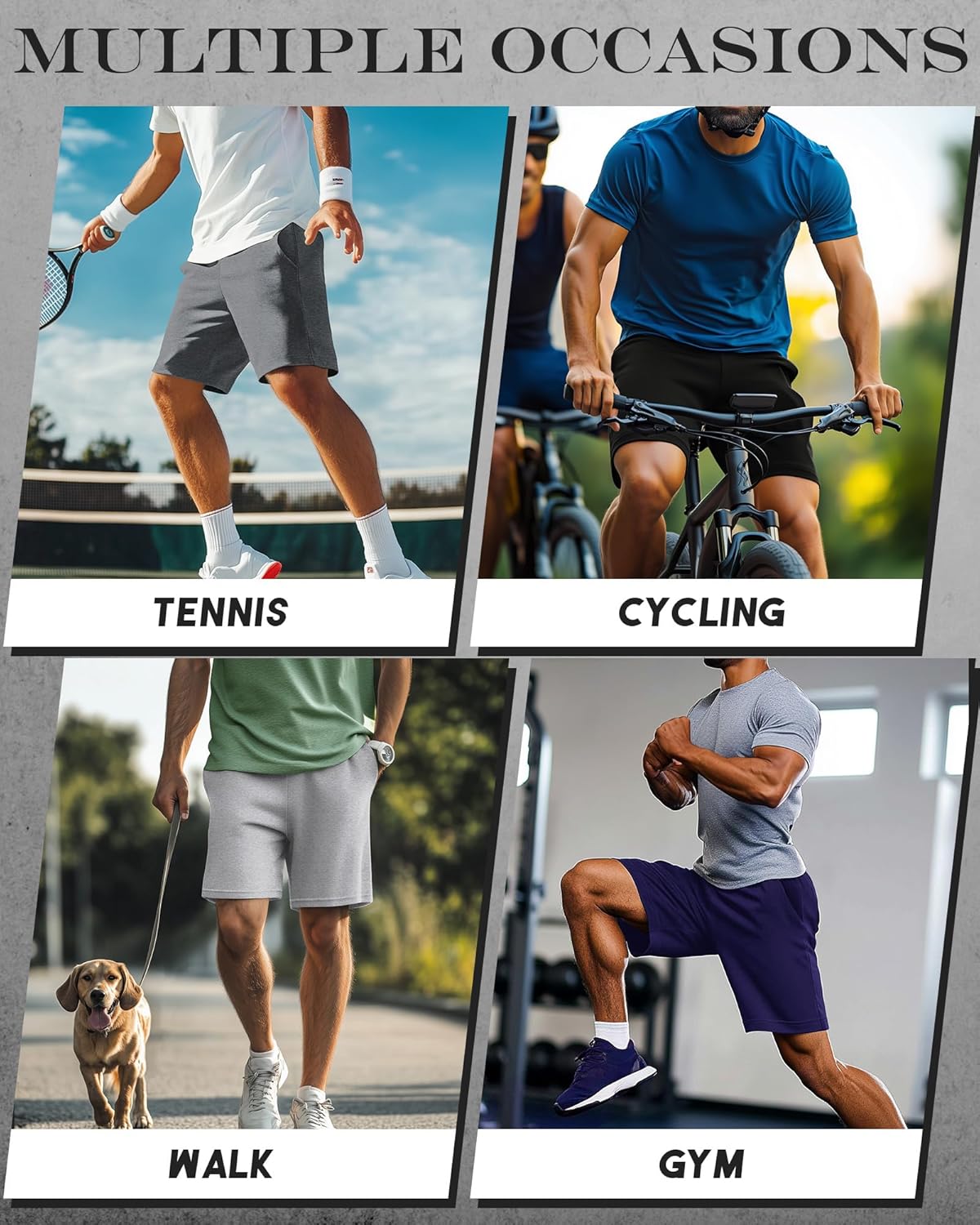 Neer 4 Pack Men Casual Shorts Cotton Summer Shorts Bermuda Athletic Drawstring Elastic High Waist Lightweight Shorts Black, Navy Blue, Gray, Light Gray Medium image 3 of 7 B0DSLHKGHP