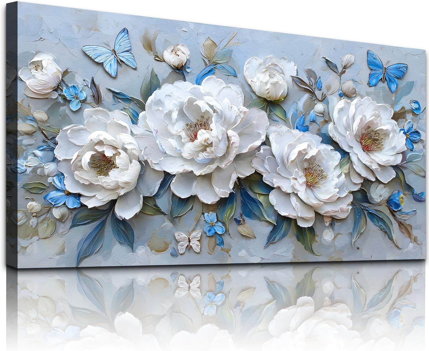 WLWBINTING Canvas Wall Art For Bedroom Large Wall Decor For Living Room Textured Flowers Paintings White Peonies Pictures Canvas Print Artwork Modern Office Home Room Decoration Mural 20" X 40" - Image 6