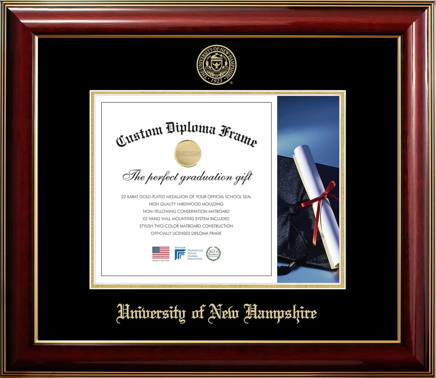 Campus Images New Hampshire Wildcats 10w x 8h Classic Mahogany Gold Embossed Diploma Frame