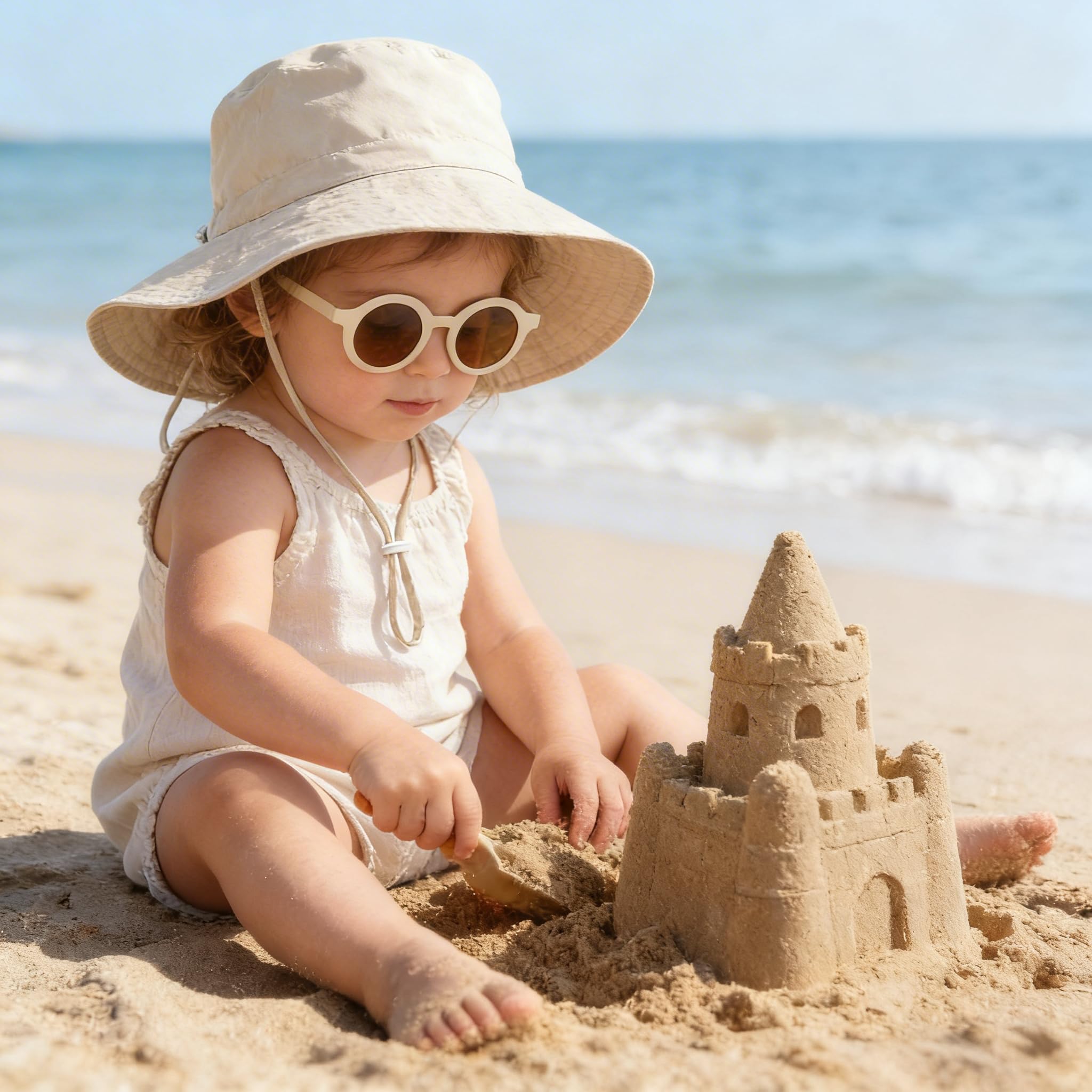 Shedoo Sonnenhut Kinder UV-Schutz UPF 50+, Breiter Krempe Nackenschutz Fischerhut Baby mit Sonnenbrille, Atmungsaktiv Bucket Hat mit Verstellbarem Kinnriemen, Strandhut für Junge, Mädchen - 3