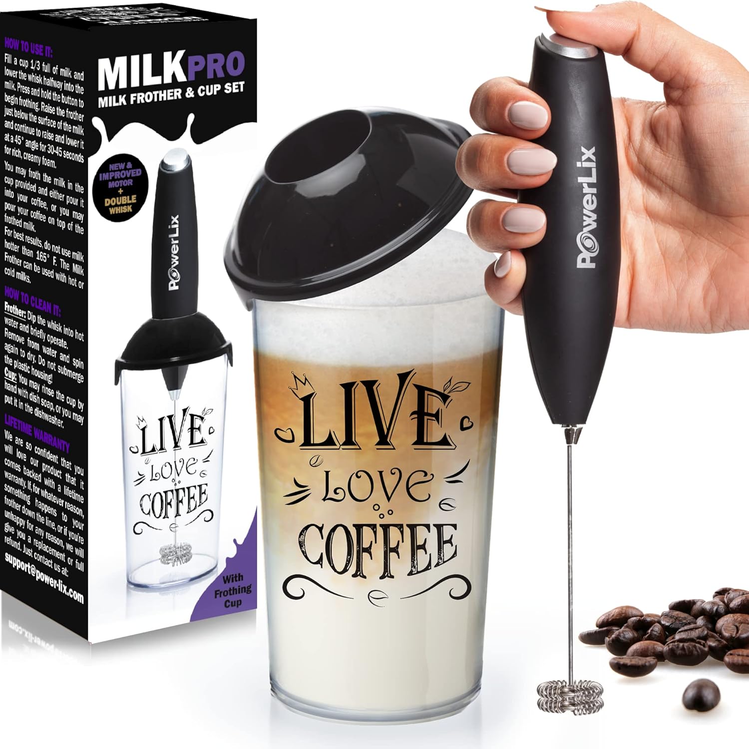 PowerLix Milk Frother Handheld Battery Operated Electric Foam Maker For