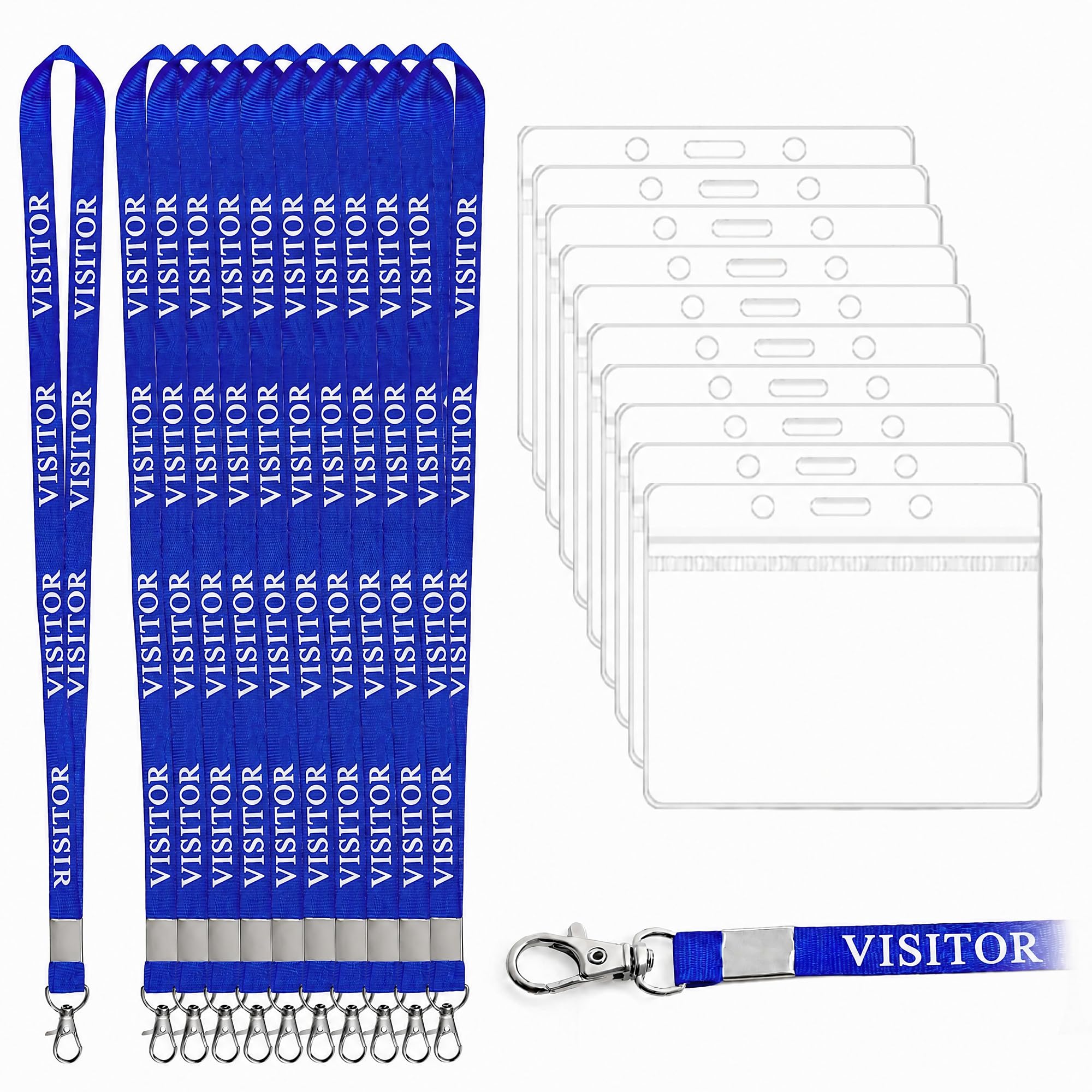 VLUNT 10pcs Visitor Lanyards with 10pcs ID Card Holders, Safely Lanyards for Neck with Card Holder, Quick-Release Neck Straps Badge Holders for Events, Workplaces, Volunteers (Blue)