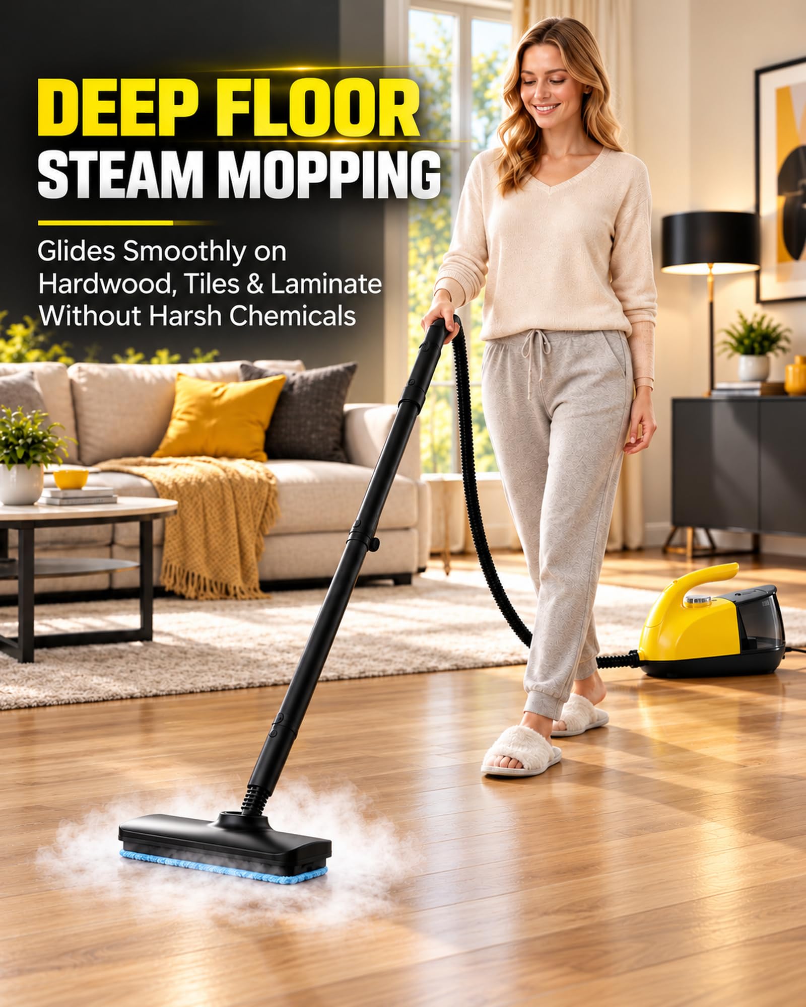 Nettoyeur Vapeur 13-En-1, 1800W, Manche Pliable, 3 Réglages Vapeur, Chauffe 10s, Réservoir 900ml, Rayon 4m, Accessoires pour Maison, Sol, Salle De Bain, Cuisine, Fenêtres, Voiture