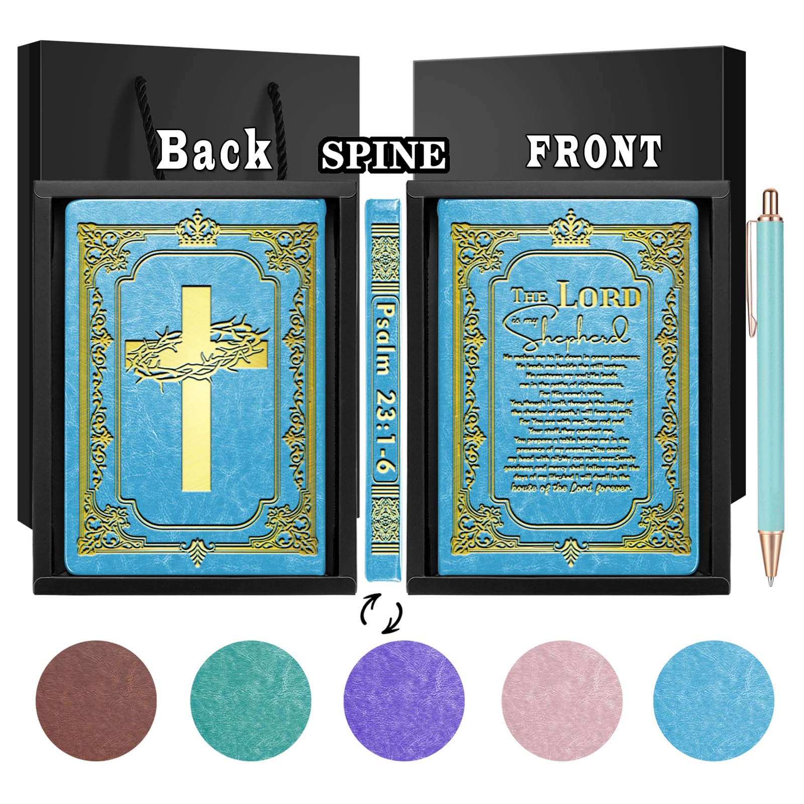 Cadeau chrétien Psaume 23 carnet de notes A5 bleu pour baptême