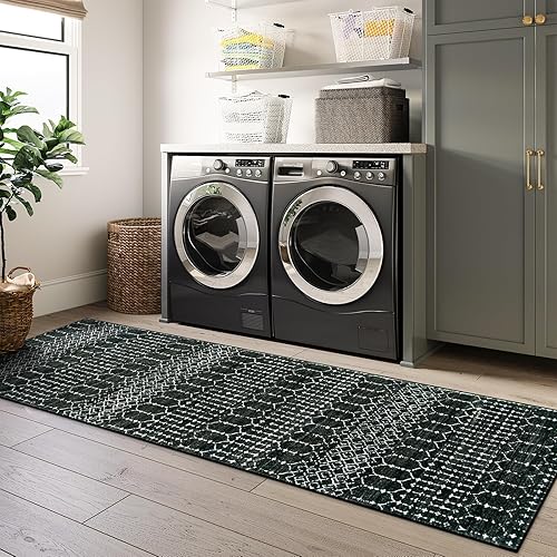 Miniatura 7 de Lahome Alfombra marroquí color negro, lavable de 2 x 8 pies, antideslizante, para suelo de cocina, alfombra de perfil bajo para pasillos,