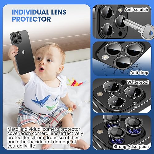 Miniatura 16 de Xfilm Protector de lente de cámara Bling para iPhone 14 Pro/14 Pro Max, dureza 9H a prueba de rayones, protector de anillo individual de metal