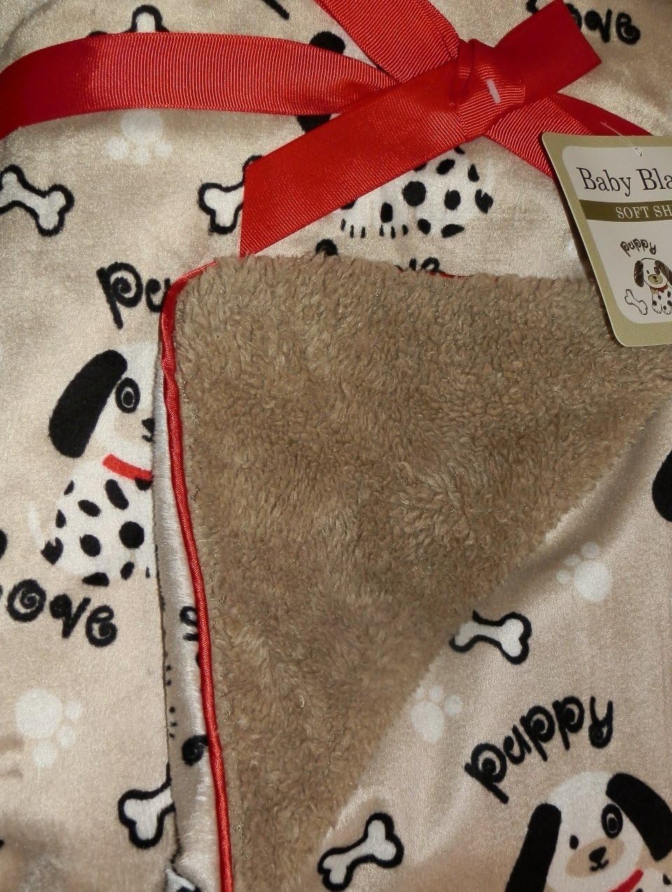 Dalmatian Puppy Love Soft Sherpa Baby Nursery Blanket Khaki, Black, White & Red