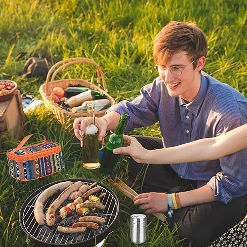 Miniatura 3 de EZYoutdoor Juego de 6 cocteleras de especias de acero inoxidable, kit de especias para campamento con bolsa de viaje, salero y pimentero, para sal,