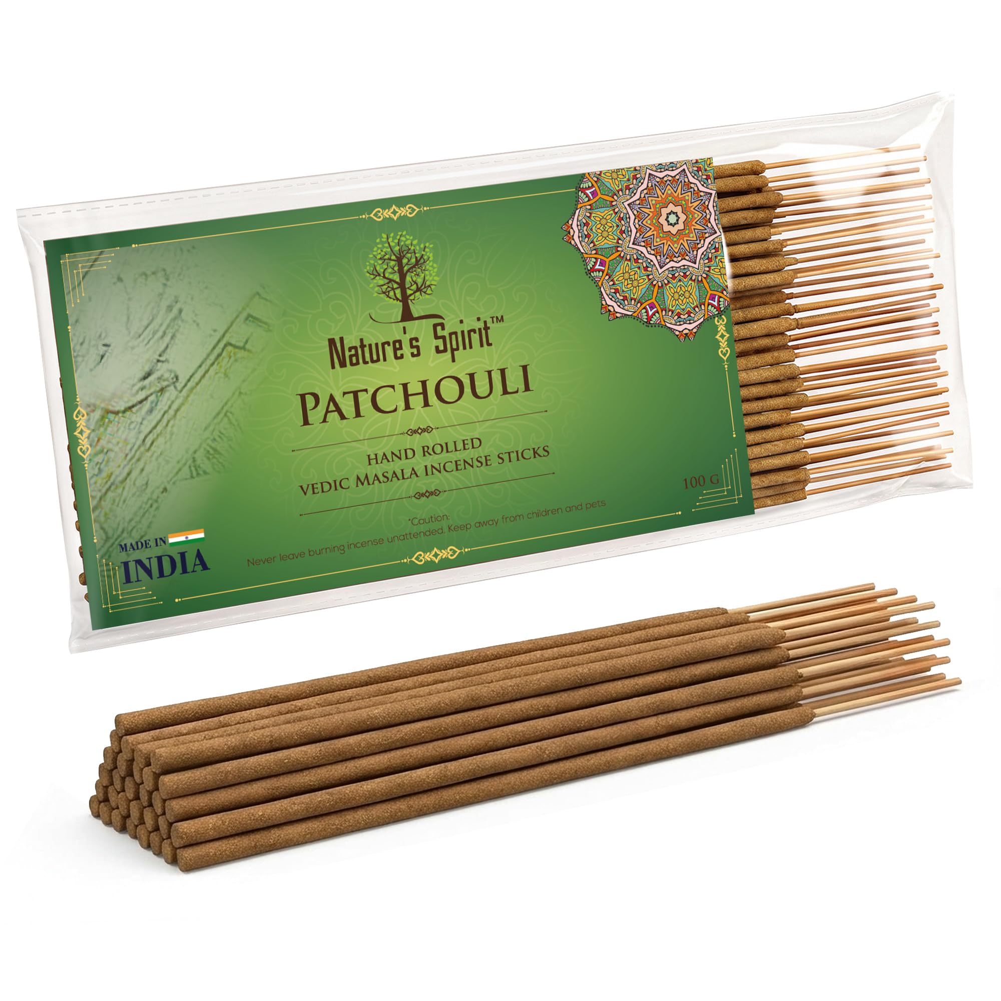 Vedic Masala Hand Rolled Incense Sticks 100g Pack Traditional Indian Joss Sticks Long Burning Natural Aromatherapy Incense for Meditation Yoga Relaxation Spiritual (Patchouli)