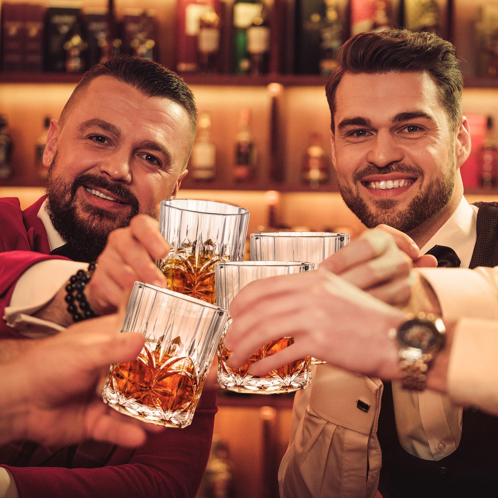 Juego de 12 vasos de whisky de plástico irrompibles de 13.8 onzas, vasos de cóctel de plástico antiguos, vaso corto de plástico inastillable, copas de vino de plástico reutilizables para