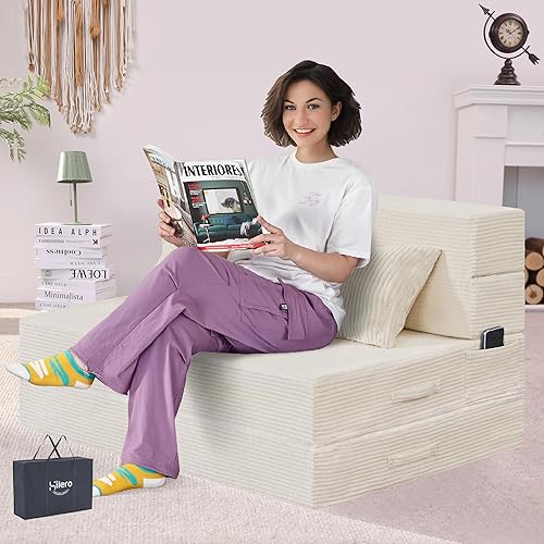 Sofá Cama Individual Plegable Silla Sofá Cama con Almohada, Twin, Beige | Fold out chair bed, Futon sofa bed, Extra bag included, All foam made,