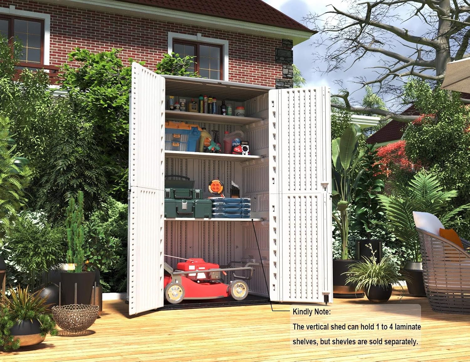 HOMSPARK Storage Shed Weather Resistance, Multi-Purpose Outdoor Storage Cabinet for Backyards and Patios, Vertical Storage Shed for Lawnmower, Patio Accessories (White 1, Tall - 53 cu.ft)