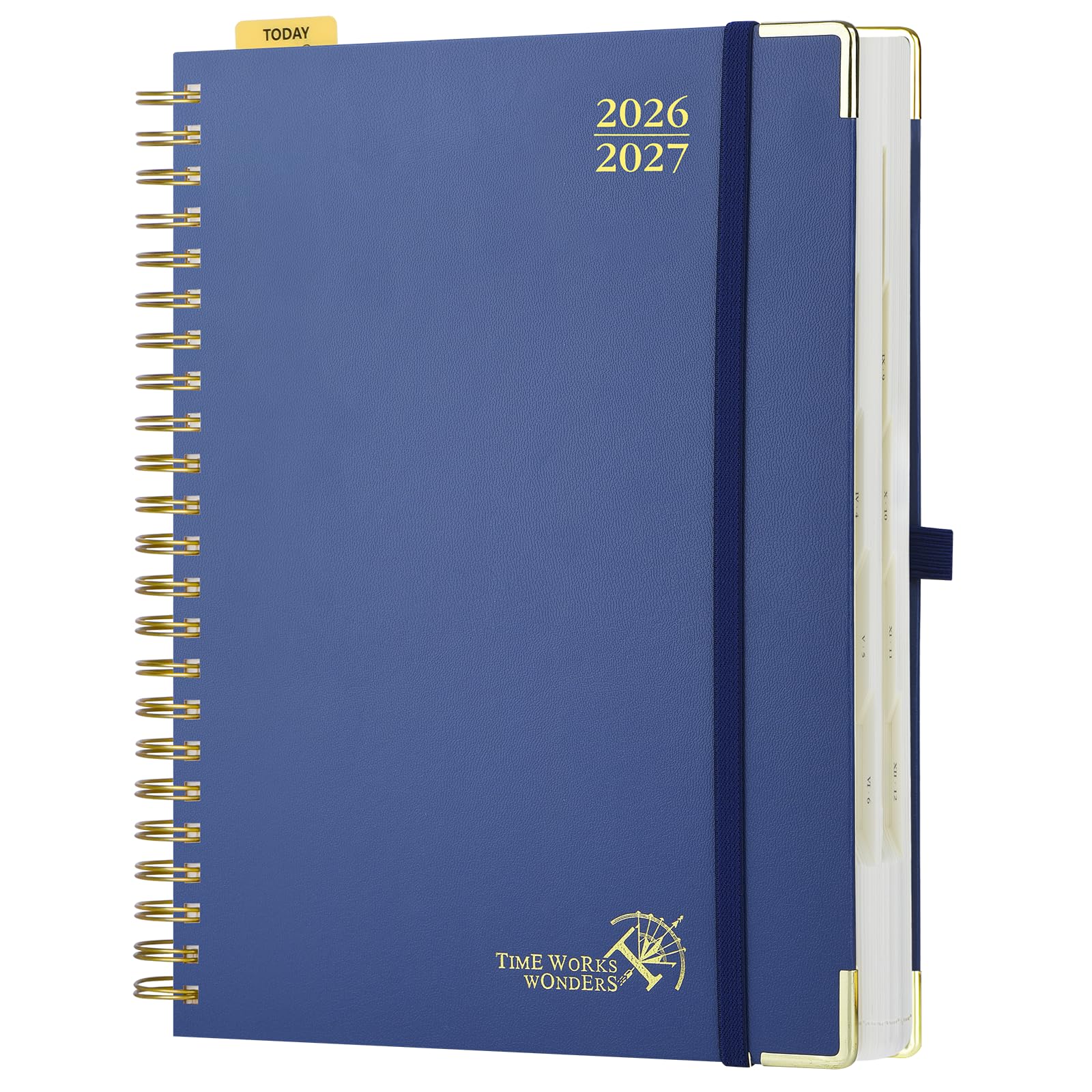 POPRUN Academic Diary 2026-2027 A4 Day to Page Spiral Hard Cover Mid Year Daily Diary (Aug'26 - Jul'27) A Day per Page with Monthly Tabs 26/27 Planner(Navy blue) — image 1
