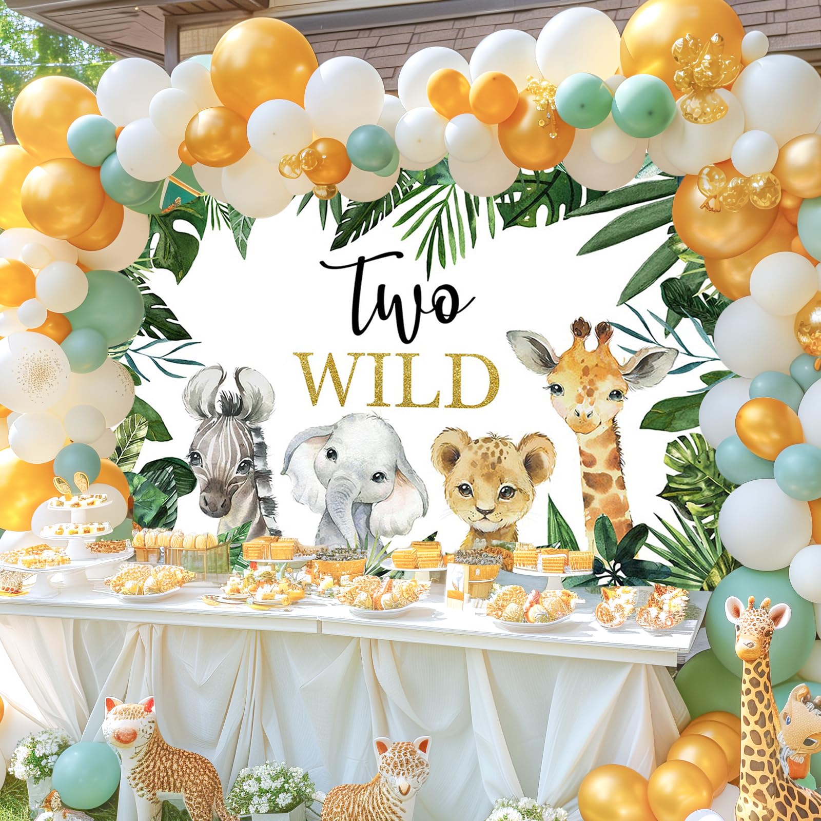 Avezano Safari Two Wild Birthday Backdrop - 7x5ft Jungle Animal Party Background For 2nd Birthday, Photo Booth, Decor