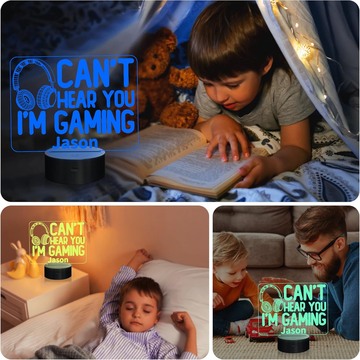 YuanDian Personalised Gamer Gifts, Can't Hear You I'm Gaming Night Light, Headset Graphic Video Games Funny 3D Illusion Lamp 16 Colors Changing Touch & Remote Control for Men Teenagers and Kids