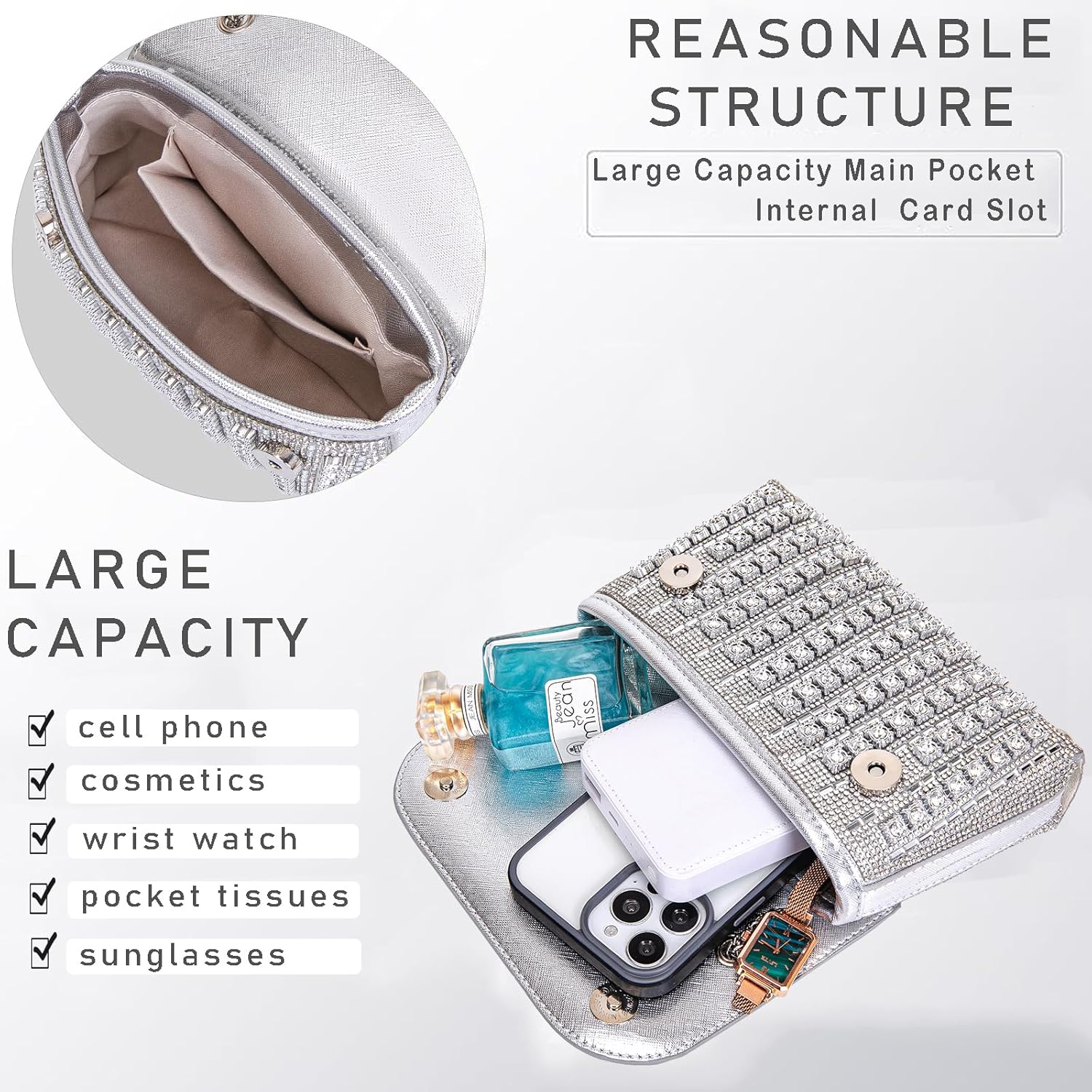 Women's Evening Handbags Rhinestone Purse Crystal Evening Clutch for Women Formal - Image 4