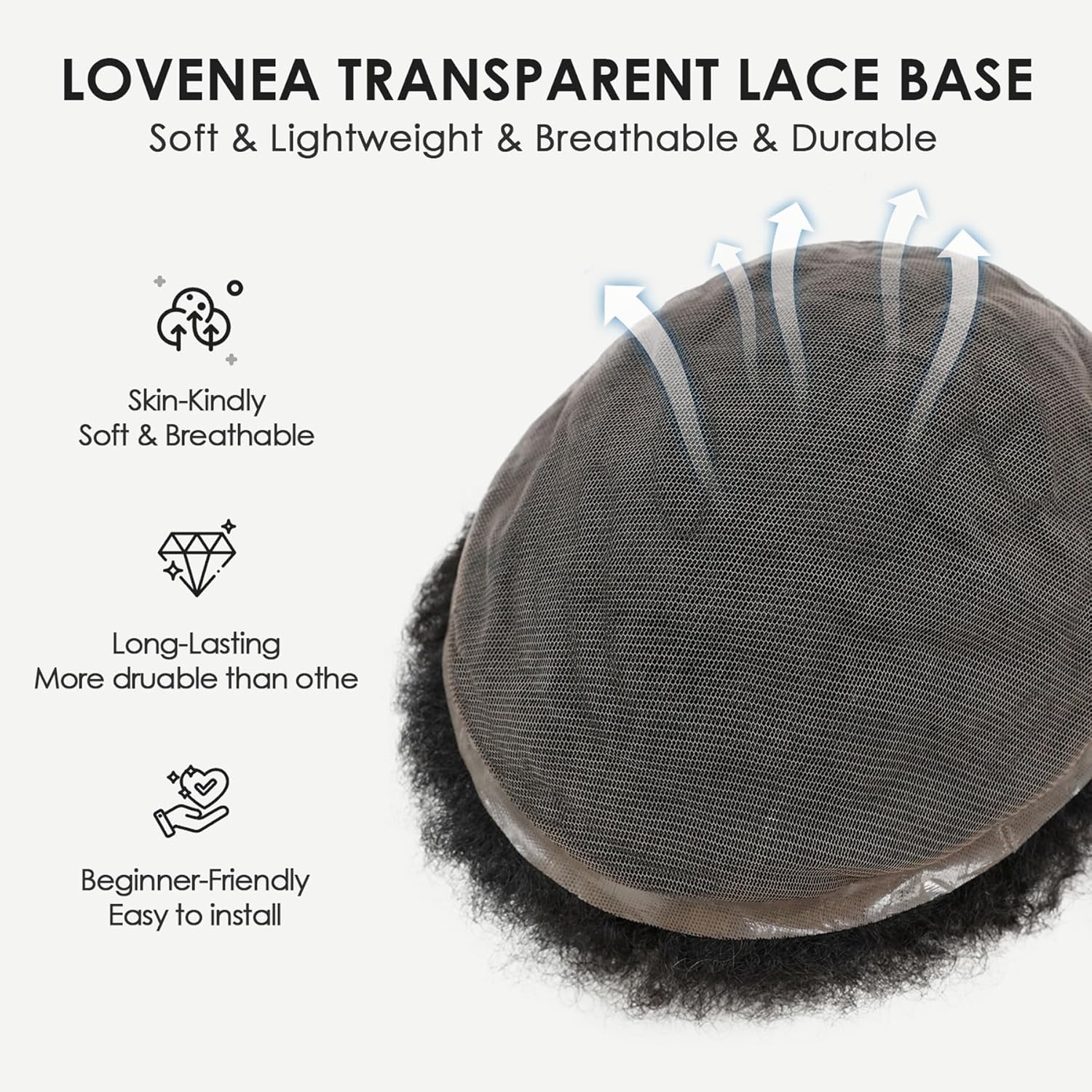 Afro Toupee 4MM Tight Curly Hair for Black Men, 100% Human Hair Repalcement System for Men 8x10inch Breathable Transparent Lace Base Hairpiece Arican American Wigs(4MM, 1B# Natural Black)