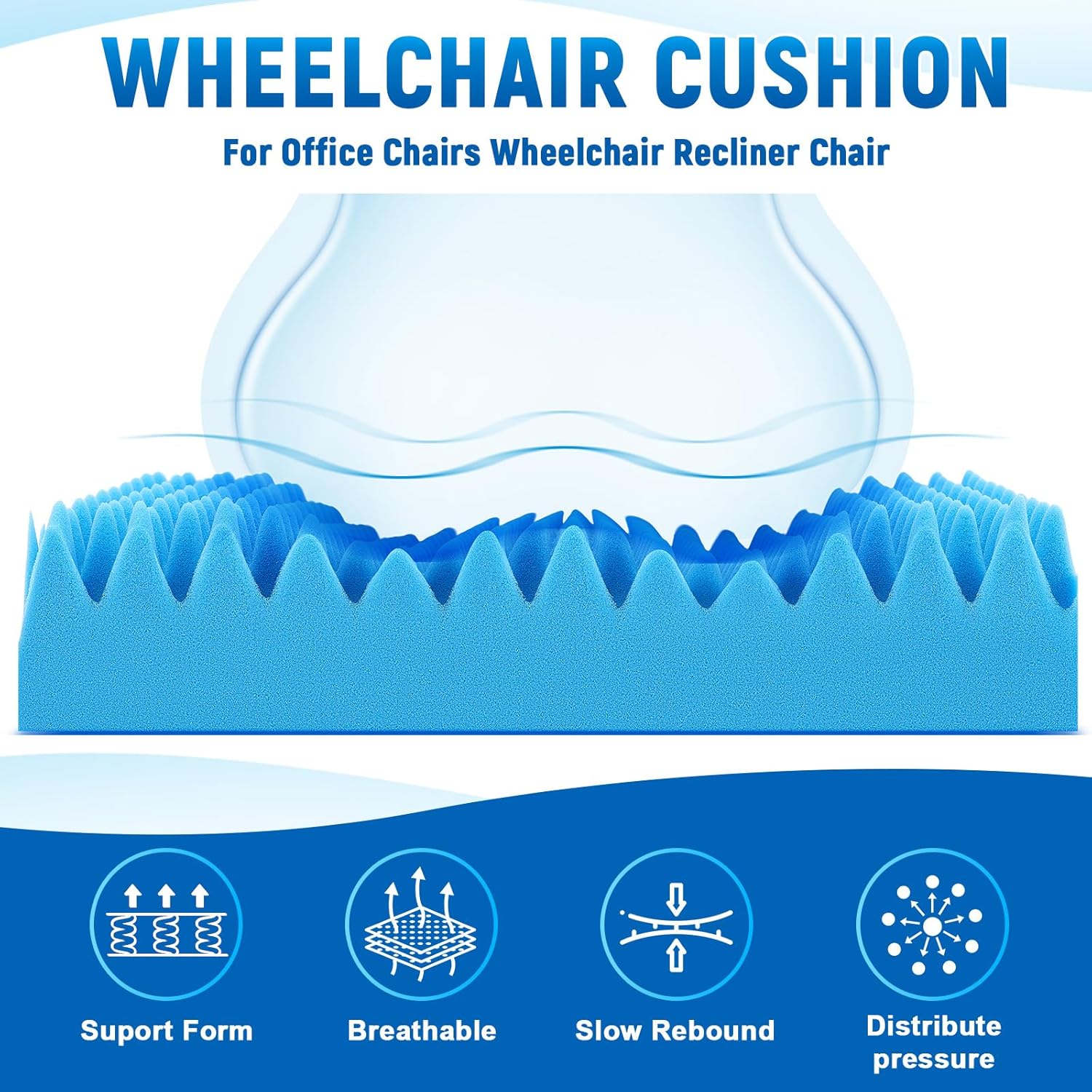 Condition photo showing New/Like New for geiserailie 2 pcs egg foam pad eggs chair cushion to relieve back foam seat cushion chair accessories pad for office recliner wheelchair home car (egg, blue) 18 x 16 x 4 inches egg-shaped blue 2