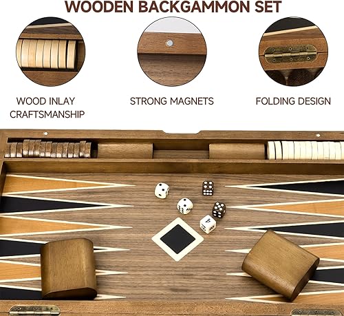 Miniatura 10 de GSE - Juego de mesa de backgammon plegable de madera de alta calidad, juegos de mesa clásicos tradicionales para niños y adultos (enfoque, 17