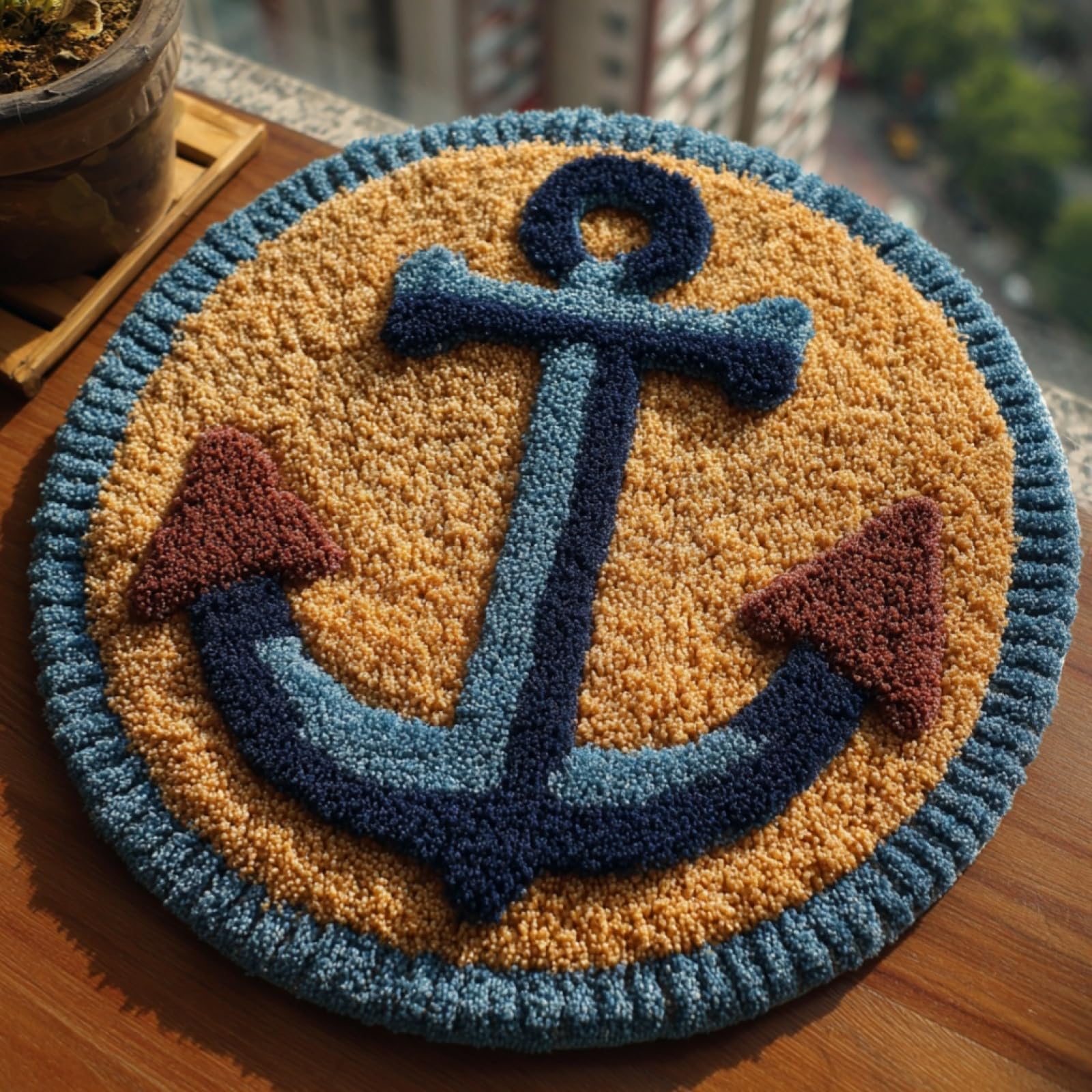 DIY Carpet Latch Hook Kits,Anchor,Latch Hook Rug Kits for Adults Beginners DIY Needlework Crocheting Rug Home Decor,50x50cm