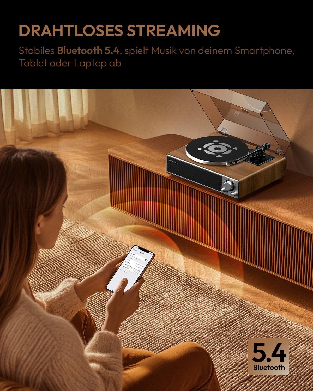 Qlearsoul ONE-Q Plattenspieler mit Lautsprechern, Bluetooth 5.4, All-in-One | AT-3600L Tonabnehmer, Phono-Vorverstärker, 33/45 RPM, verstellbares Gegengewicht, Aluminium-Bedienfeld