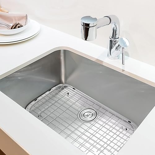 Miniatura 4 de LQS Rejilla para fregadero de cocina, protector de fregadero de 27 916 x 13 916 pulgadas con orificio de drenaje trasero para fregadero individual,