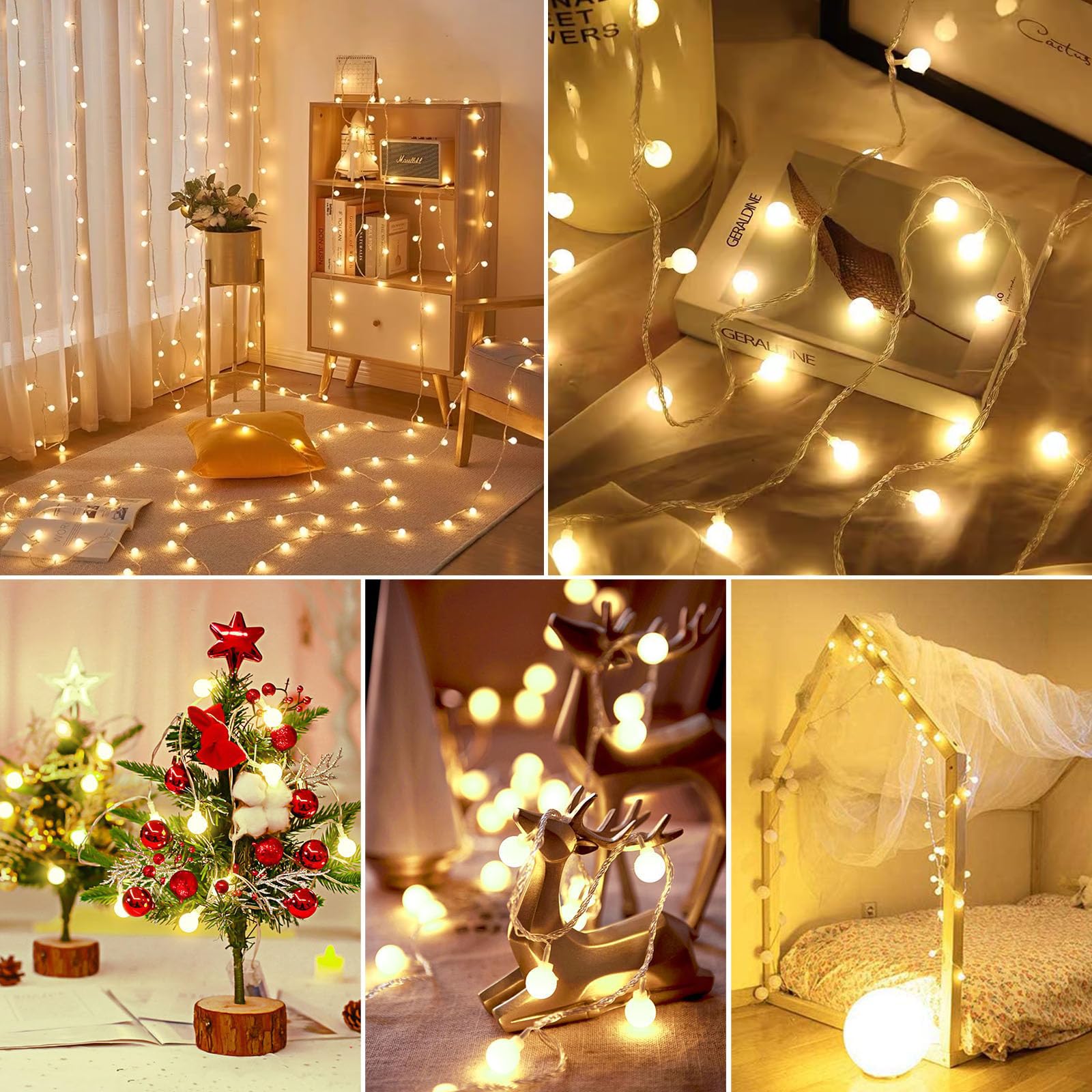 YOXISA Lichtsnoer met bol, 20 m, 240 leds, werkt op stroom, met stekker, 8 modi, waterdicht, decoratieve lichtketting voor tuin, feest, bruiloft, kerstverlichting