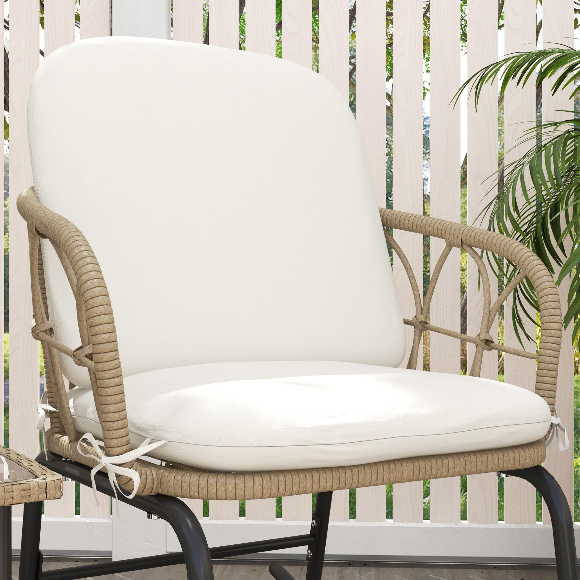 Outsunny Conjunto de Muebles de Ratán de 3 Piezas Conjunto de Mecedoras de Jardín con 1 Mesa de Centro 2 Mecedoras y Cojines para Jardín Terraza Patio Crema y Beige
