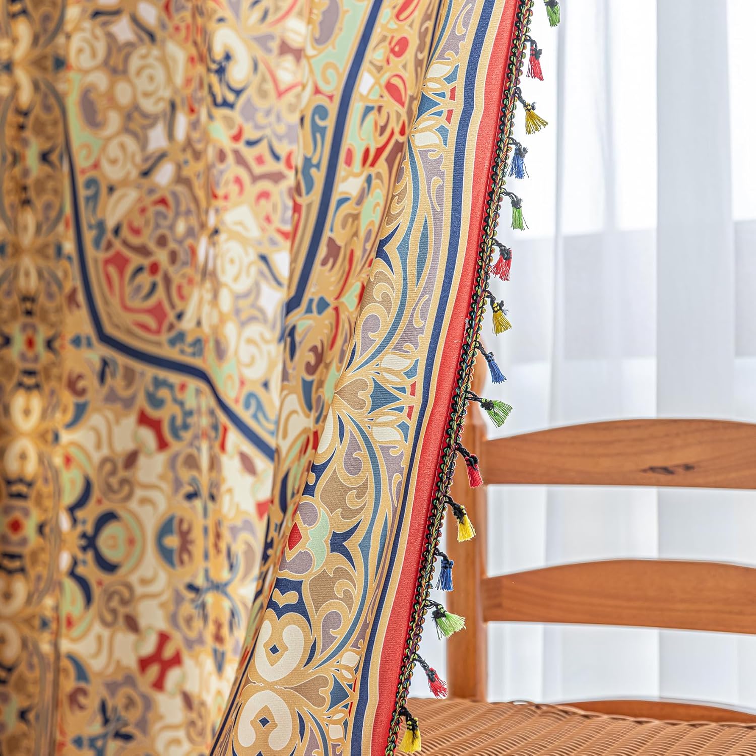 Popular Handicrafts Printed Curtains for Living Room 96 Inches Long Indian Hippie Bohemian Curtains Rod Pocket Light Filtering 2 Panels, Orange