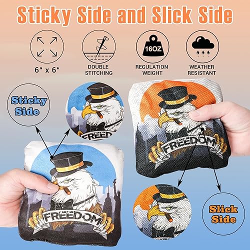 Miniatura 2 de EunHo Cornhole Bags Regulation Dual Sided Set of 8, Professional Cornhole Bean Bags Slick & Sticky Side Bags with Carry Bag
