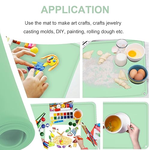 Miniatura 6 de Montessori - Manteles individuales de silicona para niños, manteles individuales antideslizantes para restaurantes (2 juegos, verde claro)