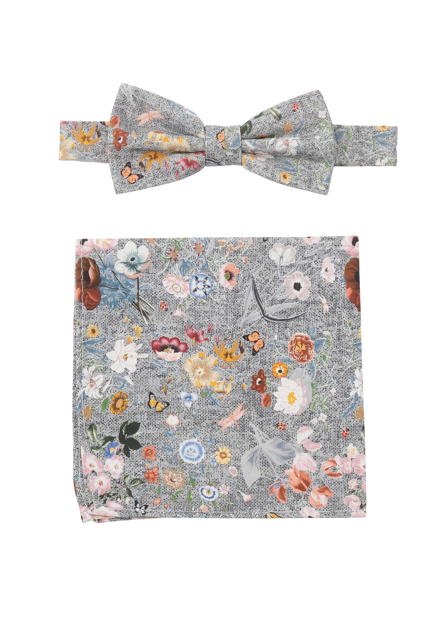 Fliege + Tuch Flower - Grau