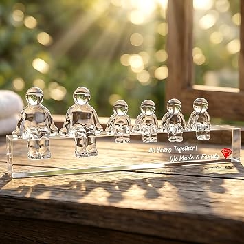 Ornalrist 40th Ruby Wedding Anniversary Romantic Gift for Her Wife, Ruby 40 Years Together We Made A Family Decor,Crystal Figurines Keepsake for Couple 4 Children