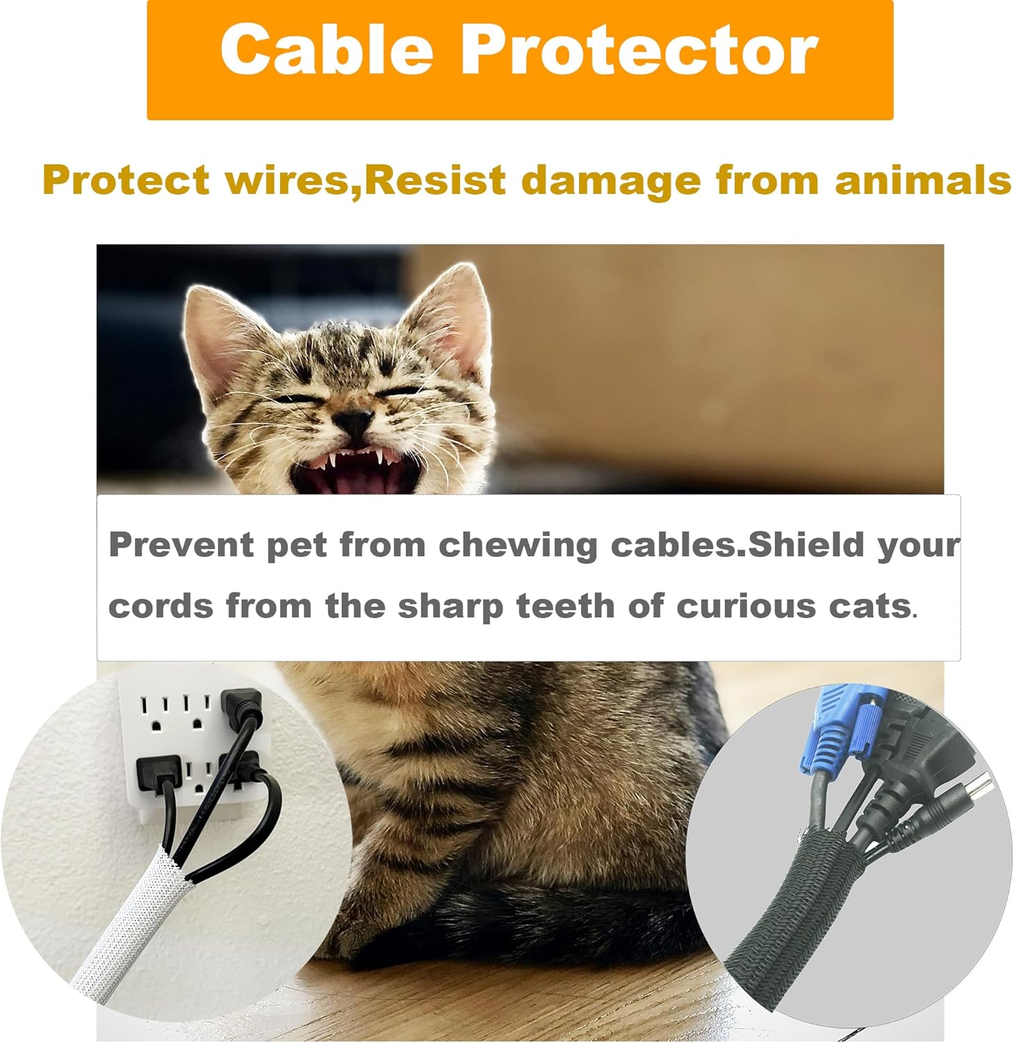Cable Sleeve Cord Protectors From Pets No Chew, 18ft-1/4inch Dog