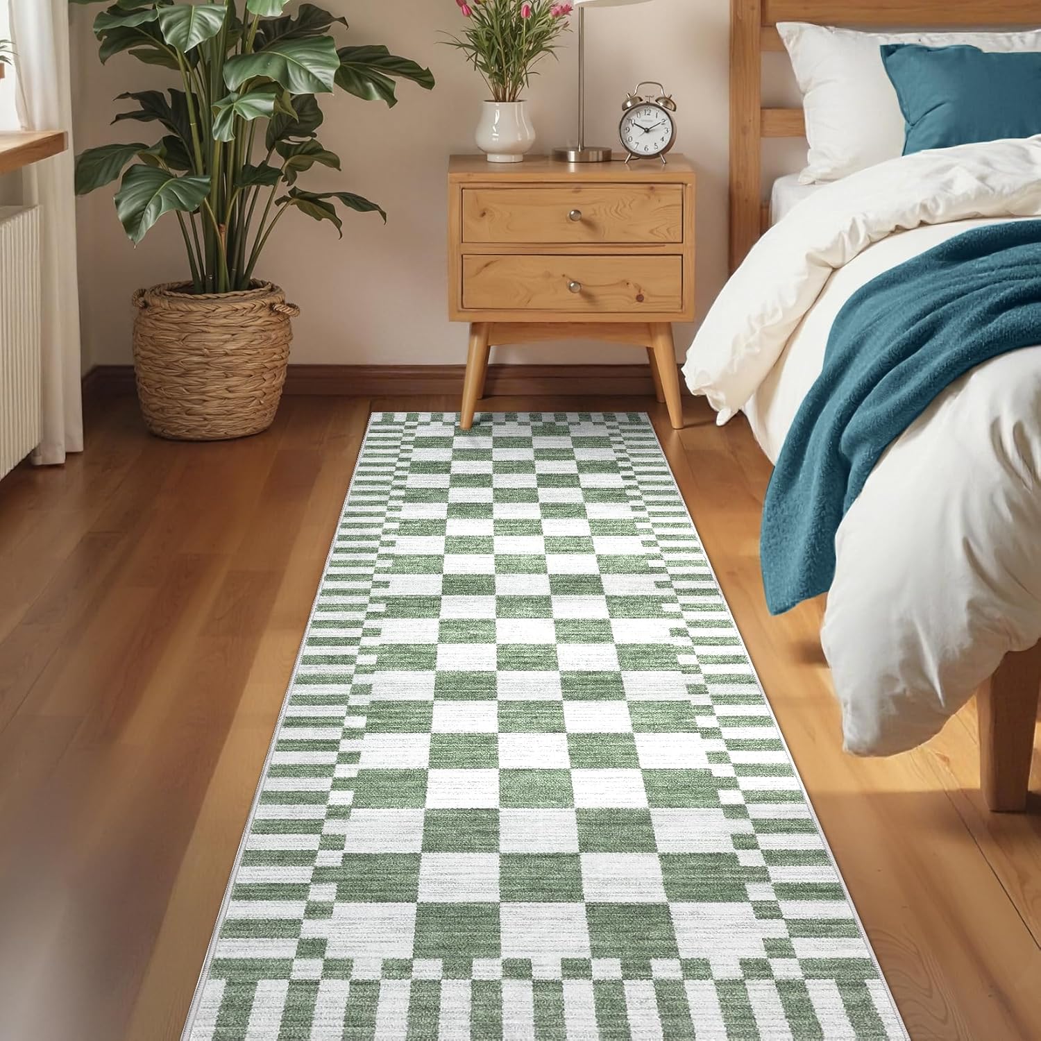 GarveeHome 2×6 Kitchen Runner Rug Non Slip,Sage Green Checkered Rug, Washable Runner Rug for Hallway Soft Low-Pile Geometric Modern Rugs for Entryway - Image 3