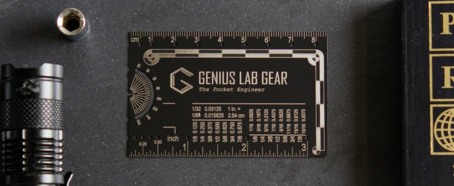 The Authentic Pocket Engineer - Small Metal Engineering Ruler Protractor Compass Scale, Techie Graduation Gadget Multitool, Mechanical/Civil Engineers Gift, Metric Mini 3 Inch Tool- Genius Lab Gear