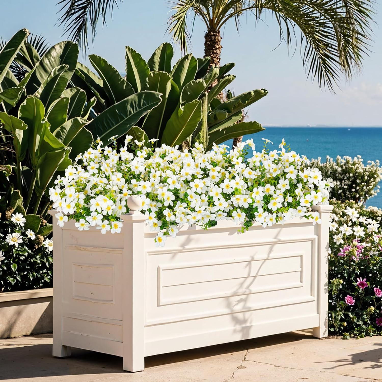 16 Bundles Artificial Flowers for Outdoors Decoration Fake Silk Flowers UV Resistant Faux Plastic Plants for Spring Summer Garden Yard Porch Window Box Home Indoor Outdoor Decor, White - Image 3