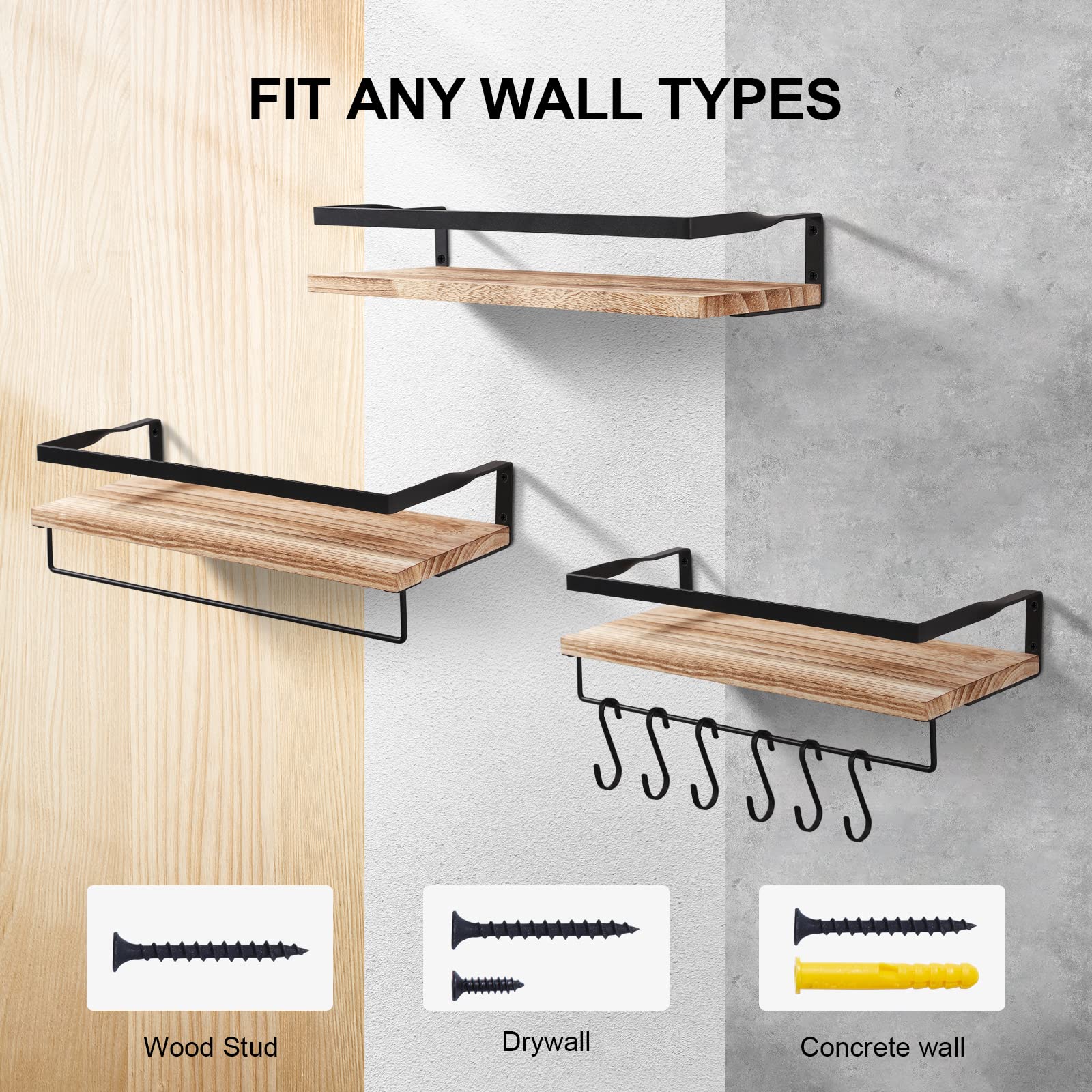 himaly Estantes flotantes para Pared, Juego de 2 estantes de Madera rústica, estantes Decorativos para Libros, baño, Dormitorio, Sala de Estar, Cocina