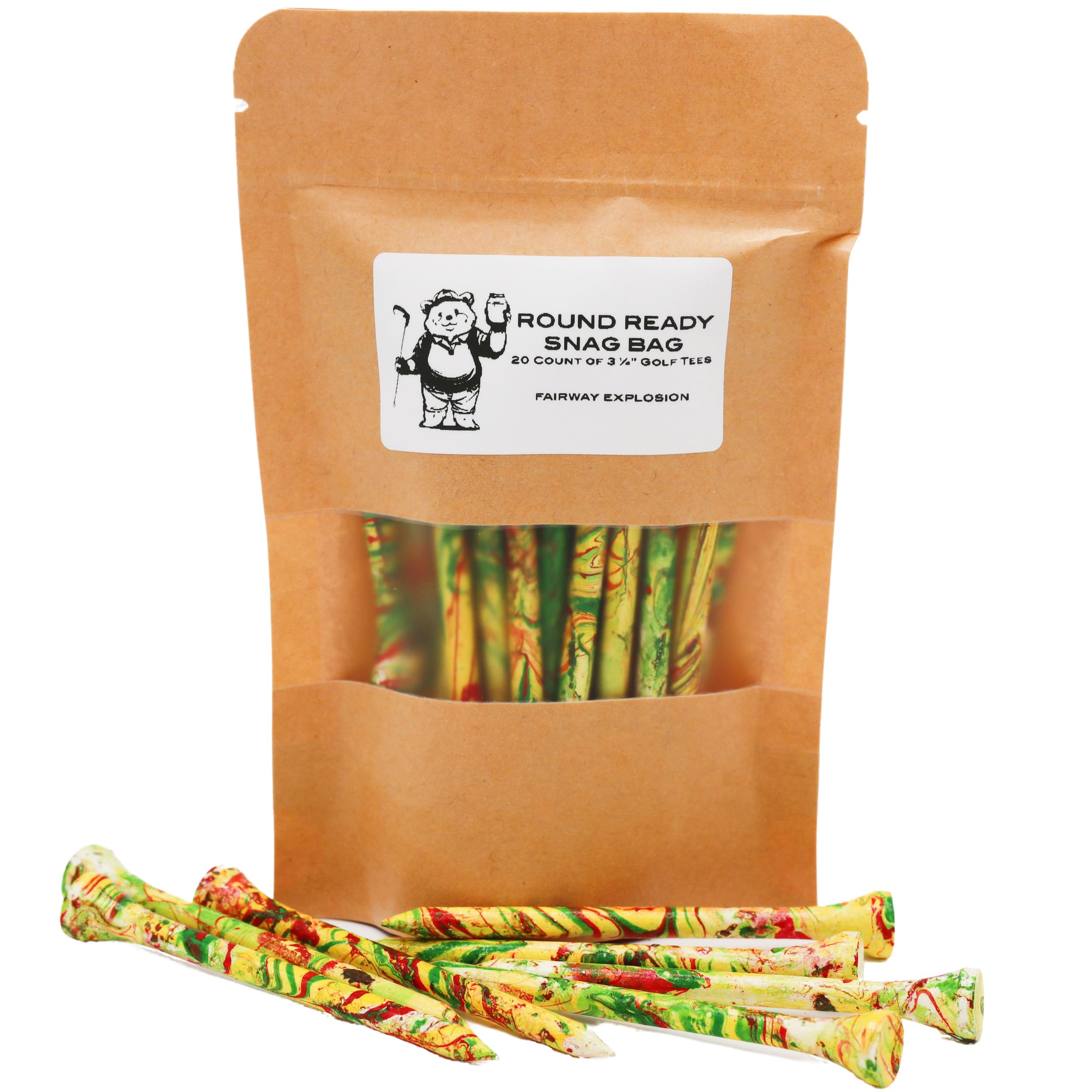 Honey Hole Golf Break-Resistant Wooden Golf Tees – Above Average Eco-Coating for Added Strength for Increased Reuse - Packaged in 20 Count Round Ready Snag Gift Bags - 3 ¼” Golf Tees (Single Pack)